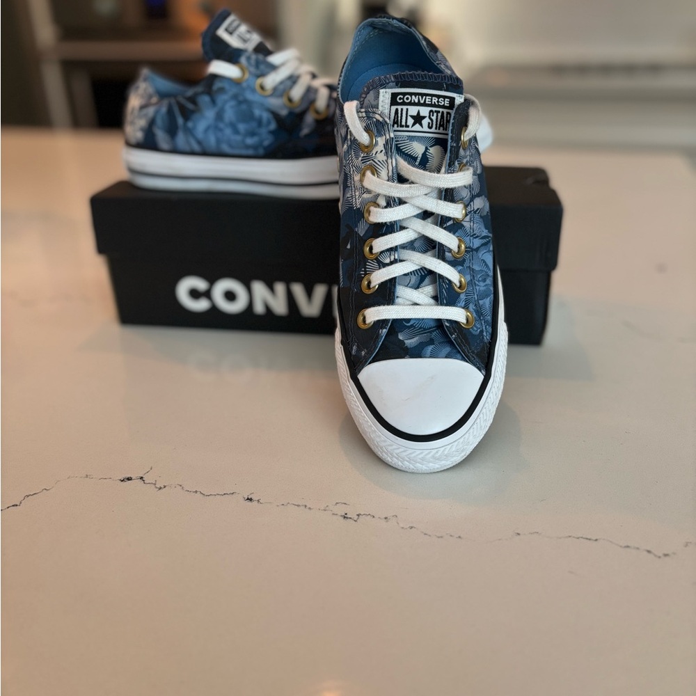 Converse Navy Blue Floral Low Top Sneakers - Picture 2 of 8